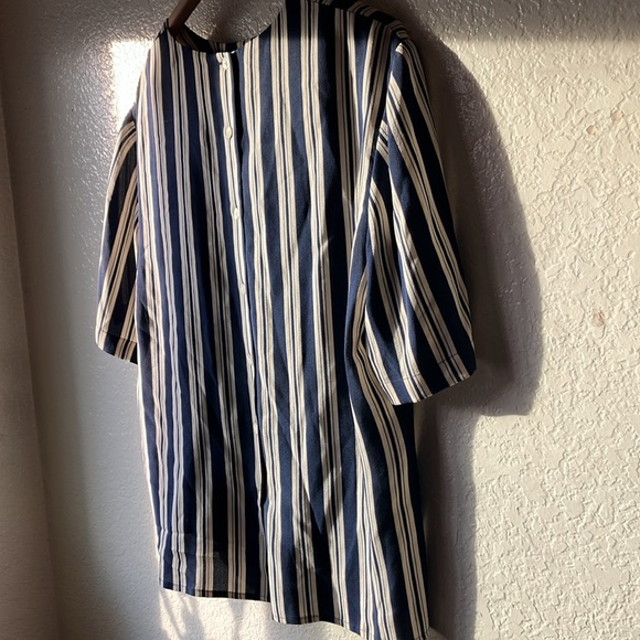 Dana Buchman 100% Silk Navy & Cream Stripes Nautica Mid-Sleeves Blouse womens 14 - Picture 11 of 13